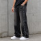 Custom Denim Jeans with Black Rhinestone Side Trim