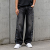 Custom Denim Jeans with Black Rhinestone Side Trim