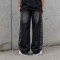 Custom Denim Jeans with Black Rhinestone Side Trim
