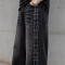 Custom Denim Jeans with Black Rhinestone Side Trim