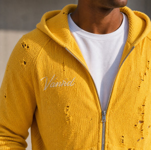 Custom Zip Hoodie with Distressed Knit Texture