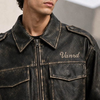 Custom Leather Jacket with Distressed Finish for Brands