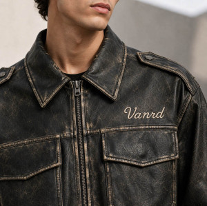 Custom Leather Jacket with Distressed Finish for Brands