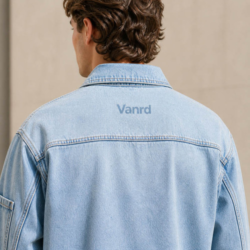 Custom Denim Jacket with Light Wash Zip-Up Design