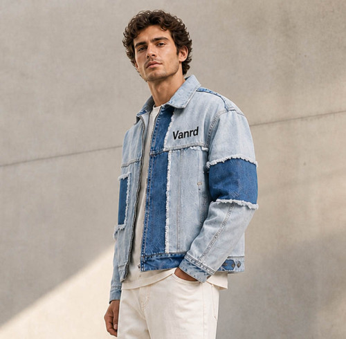 Custom Denim Jacket with Patchwork Panels for Brands