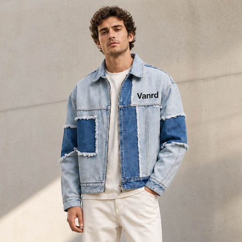 Custom Denim Jacket with Patchwork Panels for Brands
