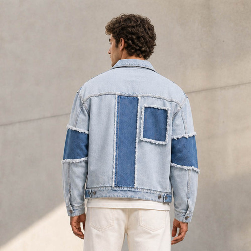 Custom Denim Jacket with Patchwork Panels for Brands