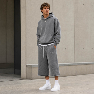 Custom Tracksuit Set for Washed Hoodie and Long Shorts