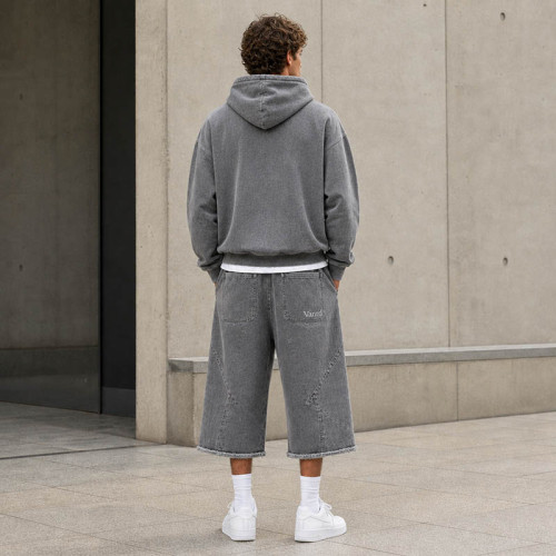 Custom Tracksuit Set for Washed Hoodie and Long Shorts