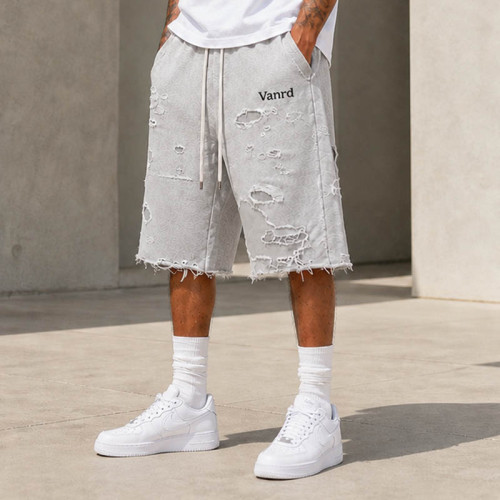 Custom Sweat Shorts With Distressed Texture