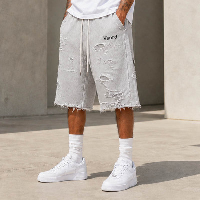 Custom Sweat Shorts With Distressed Texture