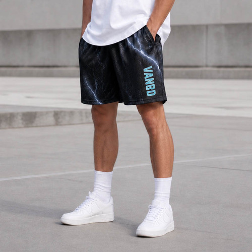 Custom Mesh Shorts With Lightning Print
