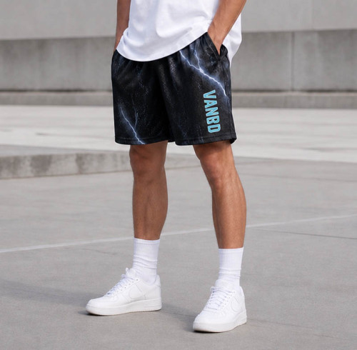 Custom Mesh Shorts With Lightning Print