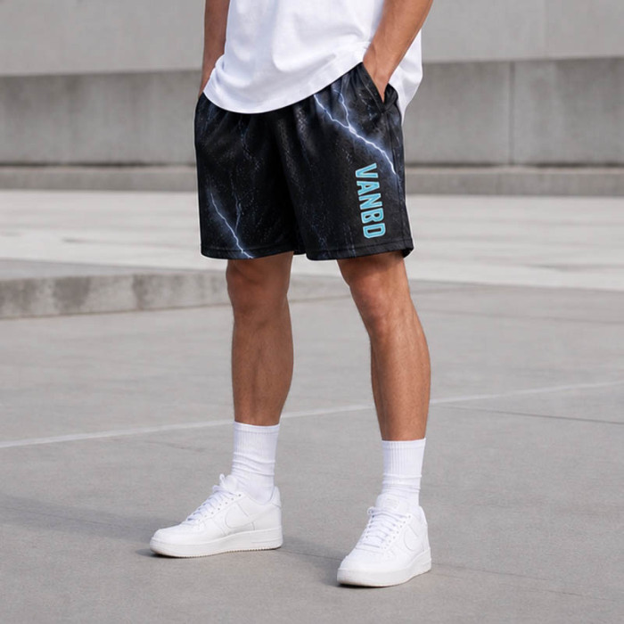 Custom Mesh Shorts With Lightning Print