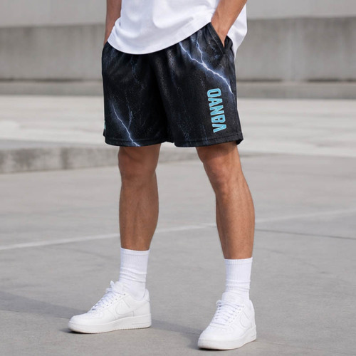 Custom Mesh Shorts With Lightning Print