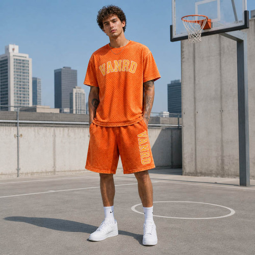 Custom Basketball Uniforms With Orange Mesh Set