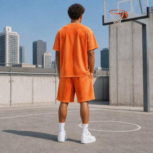 Custom Basketball Uniforms With Orange Mesh Set