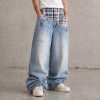 Custom Baggy Jeans With Plaid Waistband
