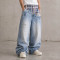 Custom Baggy Jeans With Plaid Waistband