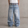 Custom Baggy Jeans With Plaid Waistband