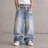 Custom Baggy Jeans With Plaid Waistband