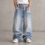 Custom Baggy Jeans With Plaid Waistband