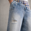 Custom Baggy Jeans With Plaid Waistband