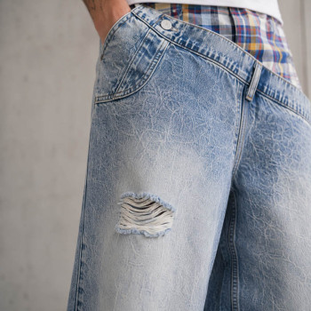 Custom Baggy Jeans With Plaid Waistband