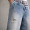 Custom Baggy Jeans With Plaid Waistband