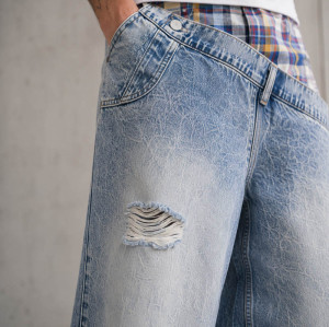 Custom Baggy Jeans With Plaid Waistband