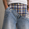 Custom Baggy Jeans With Plaid Waistband