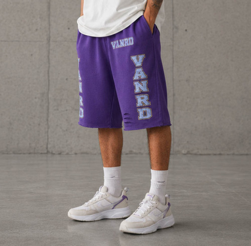 Custom Fleece Shorts With Distressed Collegiate Logo