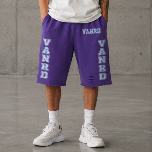 Custom Fleece Shorts With Distressed Collegiate Logo