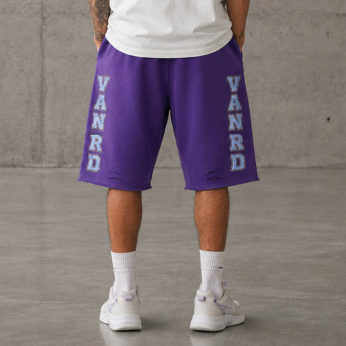 Custom Fleece Shorts With Distressed Collegiate Logo