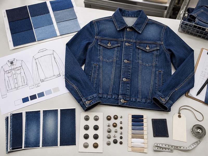 Custom denim jacket sample development desk