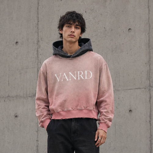 Custom Cropped Hoodie With Washed Contrast Hood