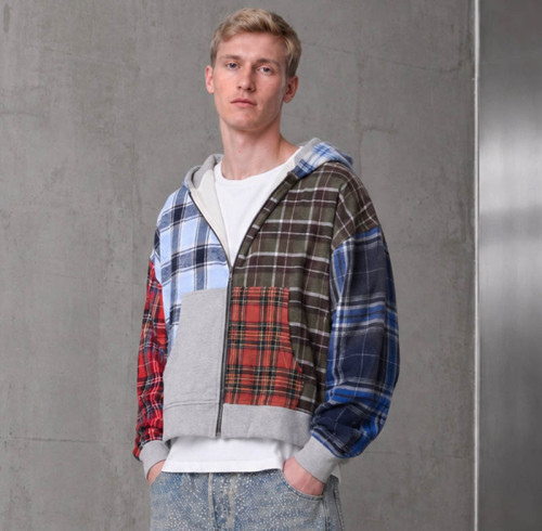 Custom Patchwork Hoodie With Cropped Zip Up Design