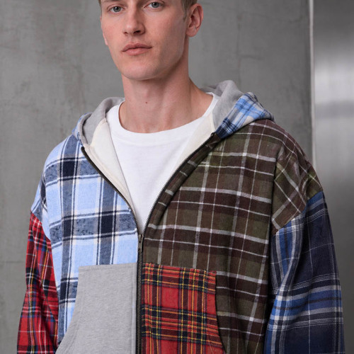 Custom Patchwork Hoodie With Cropped Zip Up Design