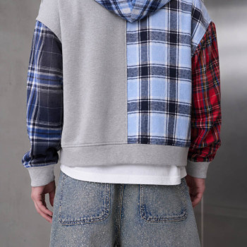 Custom Patchwork Hoodie With Cropped Zip Up Design