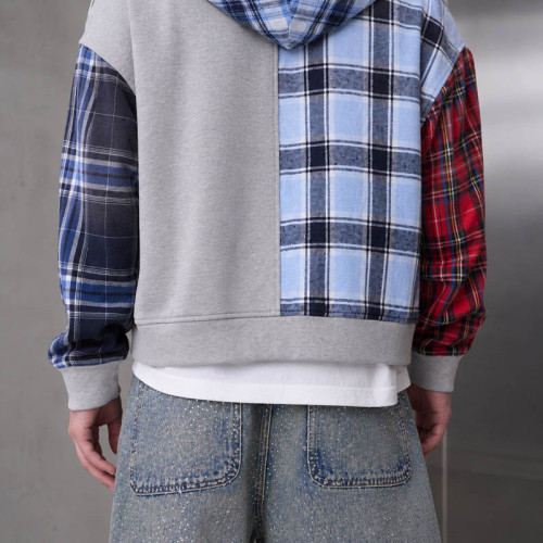 Custom Patchwork Hoodie With Cropped Zip Up Design