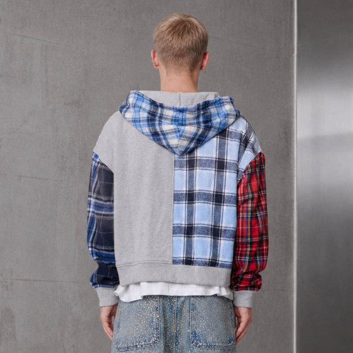 Custom Patchwork Hoodie With Cropped Zip Up Design