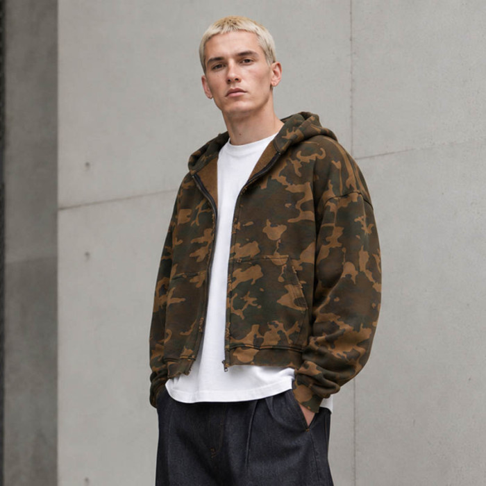 Custom Camo Hoodie With Cropped Zip Up Fit