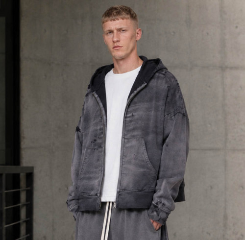 Custom Distressed Hoodie With Washed Zip Up Design