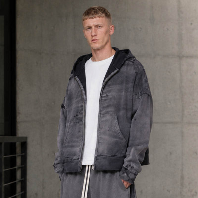 Custom Distressed Hoodie With Washed Zip Up Design