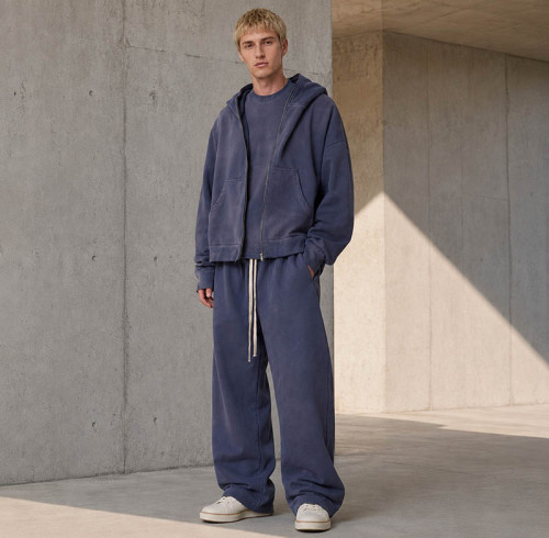 Custom Tracksuit Set With Washed Zip Up Hoodie