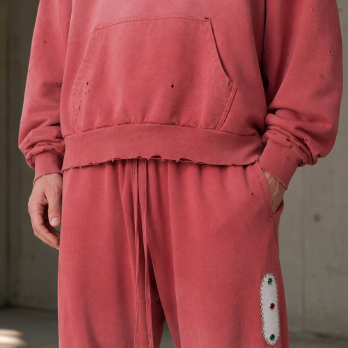 Custom Tracksuit Set With Distressed Pink Hoodie