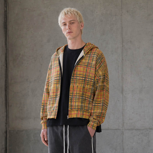 Custom Zip Up Hoodie With Plaid Cropped Fit