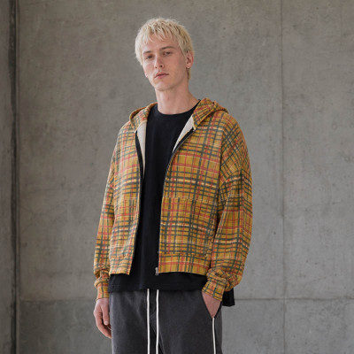 Custom Zip Up Hoodie With Plaid Cropped Fit