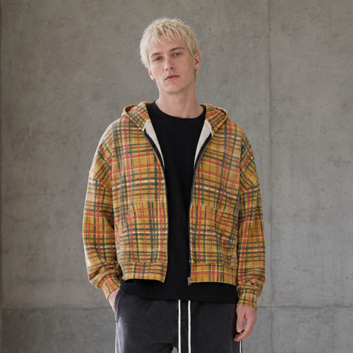 Custom Zip Up Hoodie With Plaid Cropped Fit