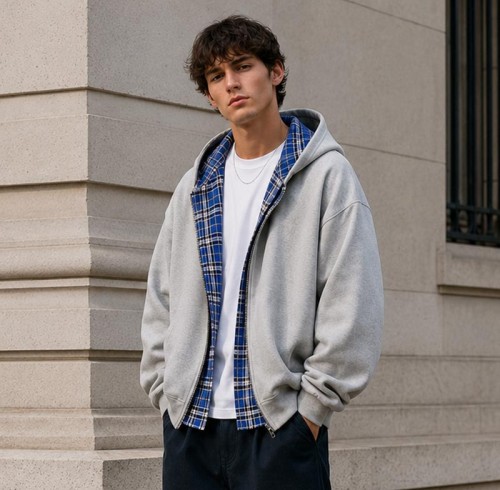 Custom Zip Up Hoodie With Reversible Plaid Lining